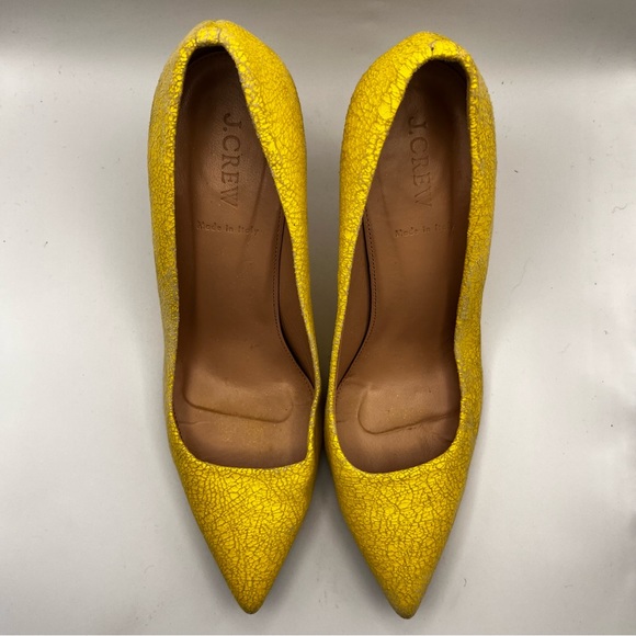 J CREW BRIGHT YELLOW CRACKLE LEATHER PUMPS - Picture 11 of 12
